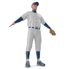 Full length portrait of a male baseball player on white. 3D illustration