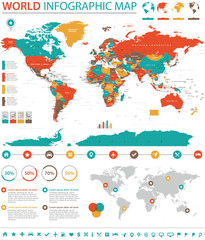 Fototapeta na wymiar Political Colored World Map Vector Info Graphic