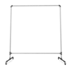 Empty Metall Clothing Display Rack on white. Front view. 3D illustration