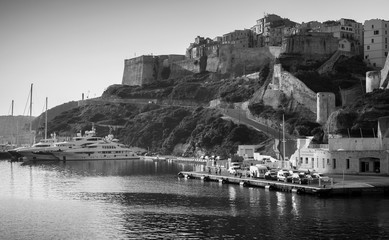 Bonifacio port, black and white. Corsica
