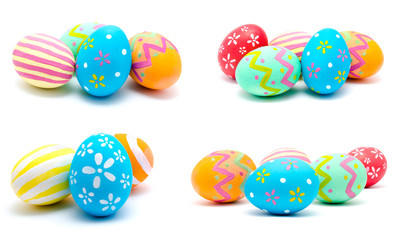 Collection of photos perfect colorful handmade easter eggs isolated