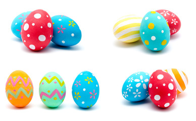 Collection of photos perfect colorful handmade easter eggs isolated