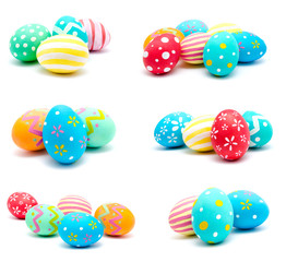 Collection of photos perfect colorful handmade easter eggs isolated