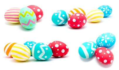 Collection of photos perfect colorful handmade easter eggs isolated
