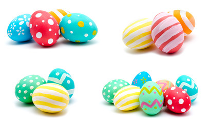 Collection of photos perfect colorful handmade easter eggs isolated