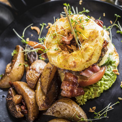 fresh pineapple burger with french fries
