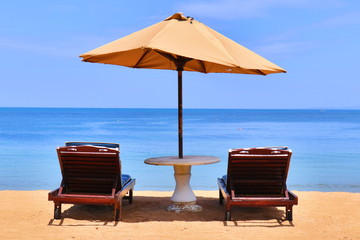 Beach Parasols and Chairs At Sanur Beach, Bali, Indonesia