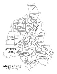 Fototapeta na wymiar Modern City Map - Magdeburg city of Germany with boroughs and titles DE outline map