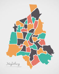 Magdeburg Map with boroughs and modern round shapes