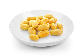 peanuts in plate on white background