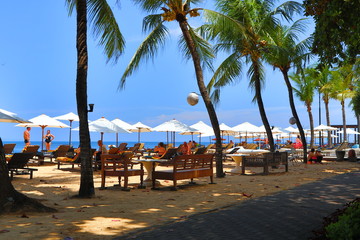 Beach Parasols and Chairs At Sanur Beach, Bali, Indonesia