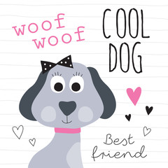 cute dog puppy girl animal vector illustration