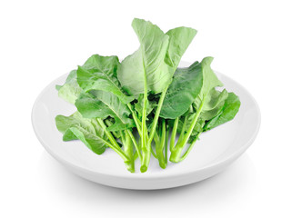 Chinese kale in plate on white background