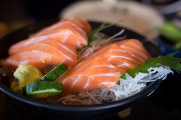 Sliced salmon sashimi