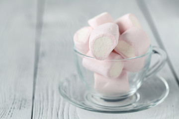 Pink and white marshmallow in glass