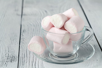 Pink and white marshmallow in glass