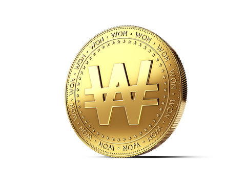 on golden coin. Photo realistic 3D rendering isolated on white background