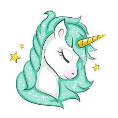 Cute magical unicorn. Vector design isolated on white background. Print for t-shirt or sticker. Romantic hand drawing illustration for children. - 191496195