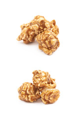 Caramel coated popcorn isolated