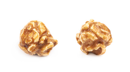 Caramel coated popcorn isolated