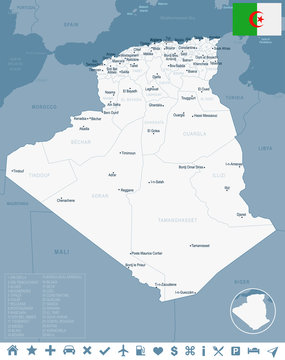 Algeria - map and flag Detailed Vector Illustration