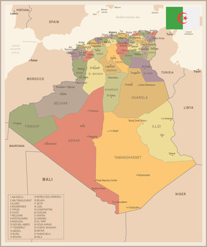 Algeria - vintage map and flag - Detailed Vector Illustration