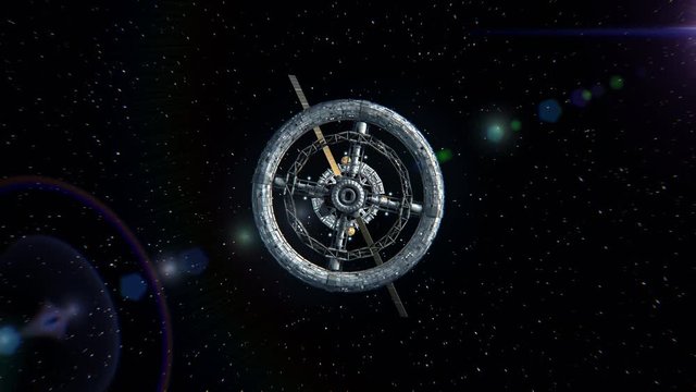 Flight through the gates of the sci-fi space station, green screen, 3d animation
