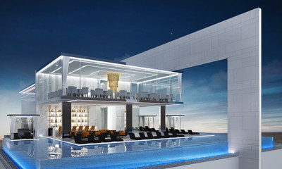 Rooftop bar sky and swimming pool ans sea view