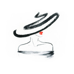 Abstract woman with hat. Fashion illustration. 