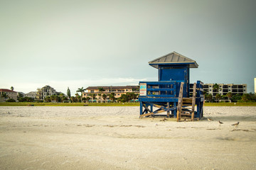Blue lifeguard on the beach of florida