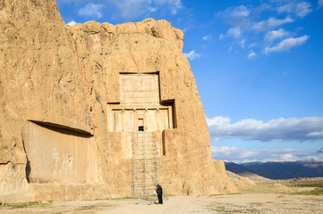 Persepolis, Iran - December 15, 2015: Naqsh-e Rustam - ancient necropolis in Fars province of Iran,...