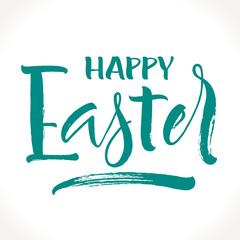 Happy Easter lettering. Template for banner, flyer, gift card or photo overlay. Dry brush handwritten modern calligraphy, vector illustration.