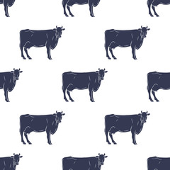 Cows Illustration Seamless Pattern Background. Vector