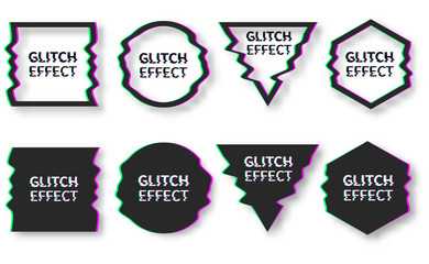 Set of abstract minimal template design in geometric glitch style. Trendy abstract covers. Futuristic design posters