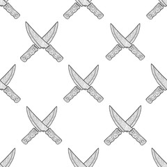 Hand Drawn Crossed Knives Seamless Pattern Background. Vector