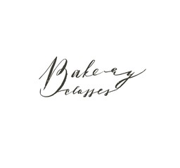 Hand drawn vector abstract modern cooking time handwritten ink textured calligraphy logo,label or sign with Bakery classes text isolated on white background