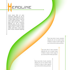 Abstract wave in green and orange. Multicolored curved shape. Colored waveform. Minimalistic wave pattern. Vector background. Wavy lines. Layout for brochure, poster, leaflet, infographic. EPS10