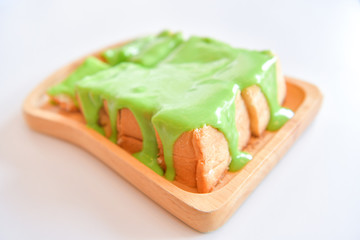 Thai Pandan Custard on Bread. Thai dessert.