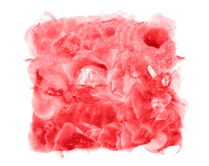 Abstract watercolor background hand drawn on paper. Volume to the swirling forms. Red, Cherry Tomato color. For design, websites, card, text, decoration, surfaces.