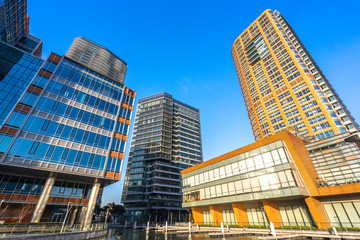 Naklejka premium Modern skyscrapers, bottom view, in shanghai china