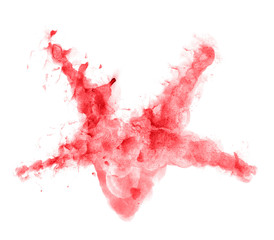 Abstract watercolor background hand drawn on paper. Volume to the swirling forms. Red, Cherry Tomato color. For design, websites, card, text, decoration, surfaces.