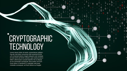 Cryptographic Technology Background Vector. Artificial Intelligence. Cryptography Binary Technologies. Presentation Illustration