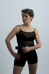 Woman  standing with gun