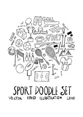 Sport fit doodle illustration circle form line sketch style eps10