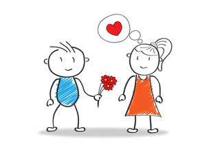 Strichmännchen / Vektor / Liebe / Blumen