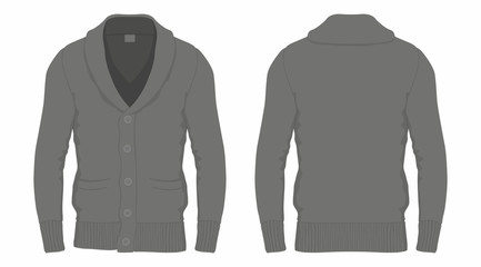 Men's black cardigan. Front and back views on white background