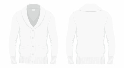 Men's white cardigan. Front and back views on white background