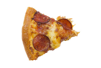 piece of pepperoni pizza isolated on white background