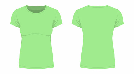  Front and back views of women's green t-shirt on white background