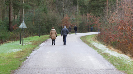 Fototapeta na wymiar Couple walking on a street in the Netherlands